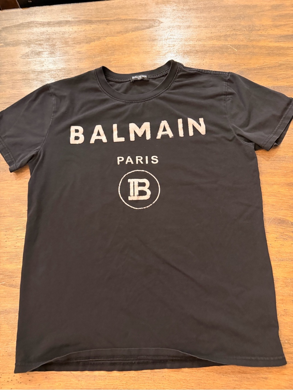 Balmain Paris Womens Medium Distressed Black Logo T-Shirt